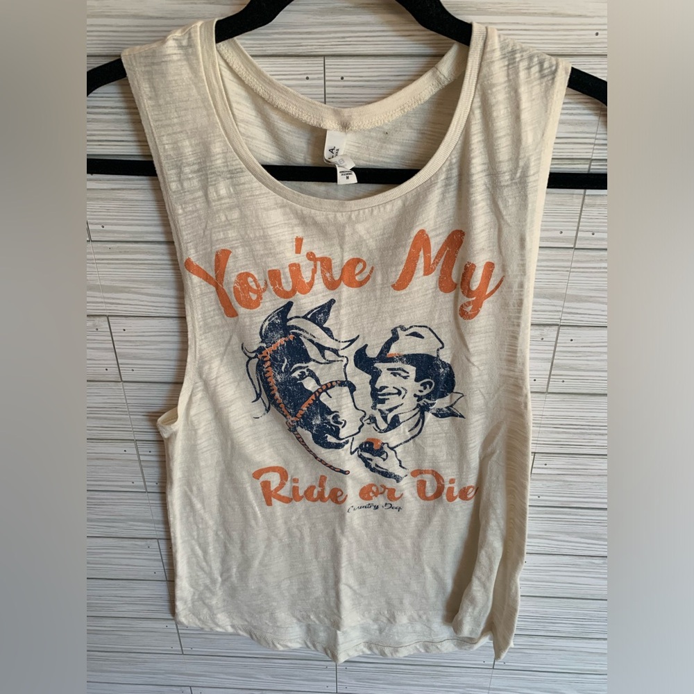 Bella Canvas Cream Tank with Orange & Navy Retro Graphic